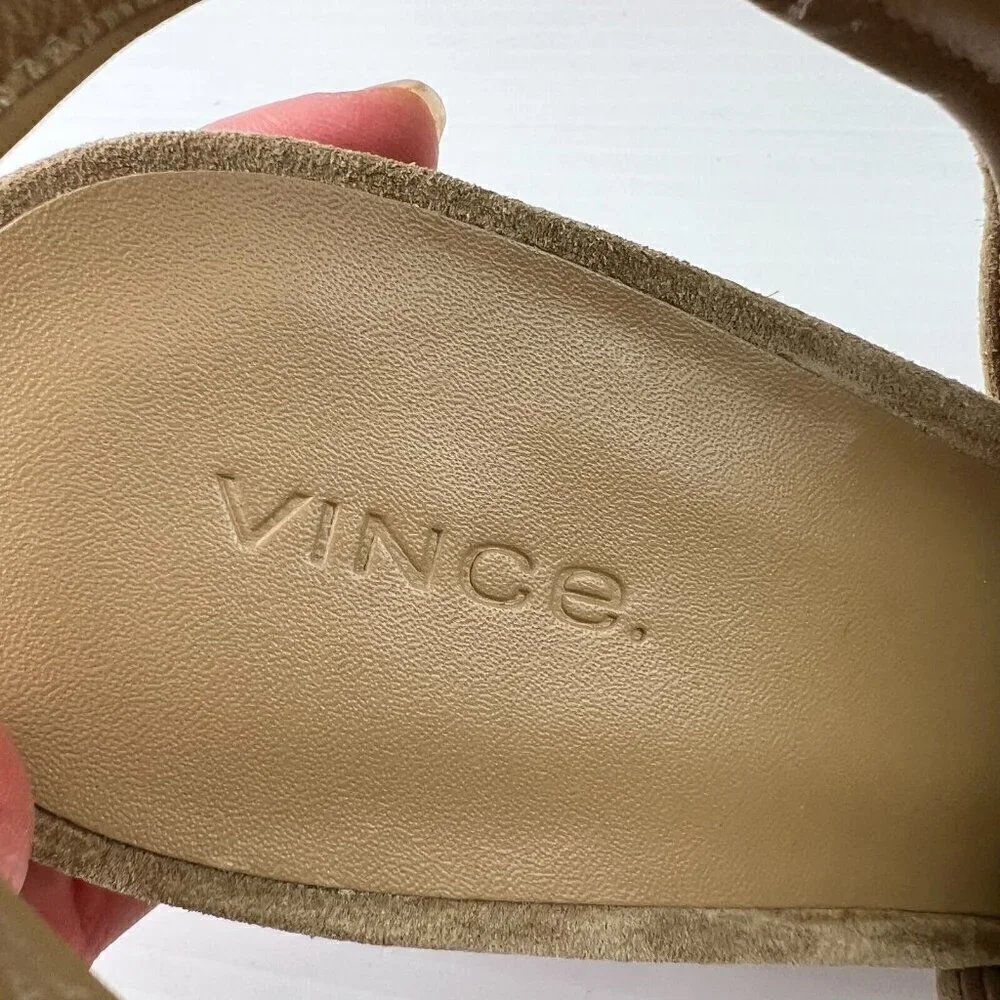 Vince Women Quest Slingback Beige Kitten Heel Leather Suede Sandals Sz 9.5M NEW